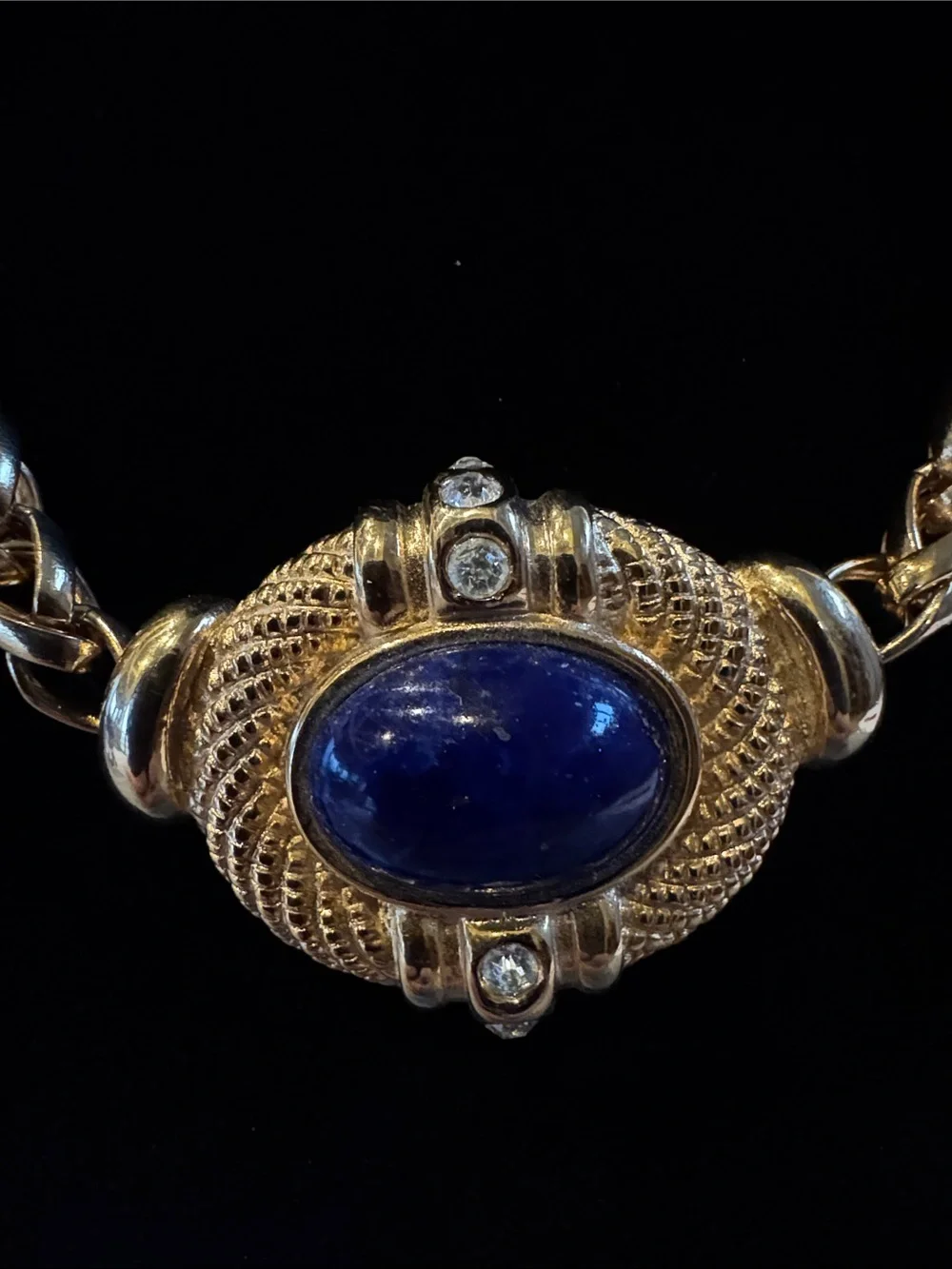 Gold-Tone Chain Necklace with Navy Blue Stone
